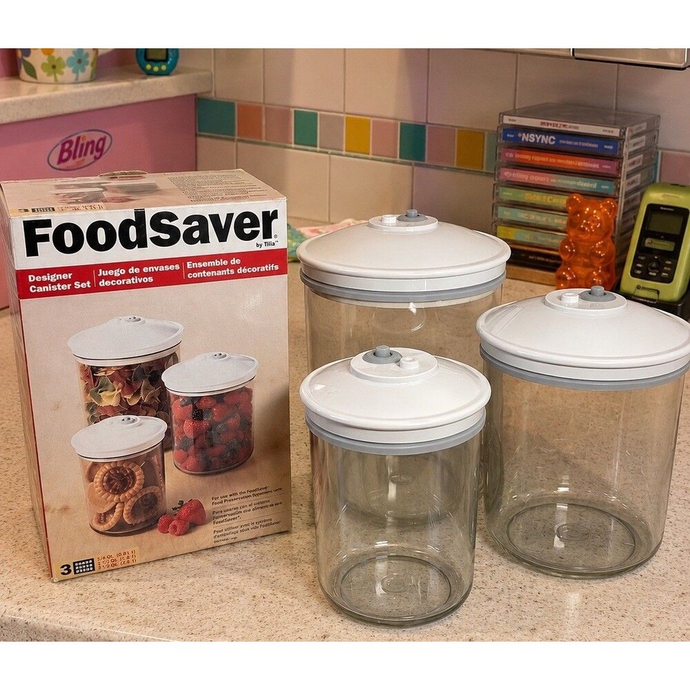 Vtg 2001 FoodSaver 3 Pc Vacuum Storage Canister Set NIOB Kitchen Fresh Sealer